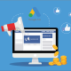 Blog featured image showing Facebook Ads illustration, online advertising with coins, megaphone, and engagement icons, highlighting the cost and value of Facebook Ads compared to Google Ads