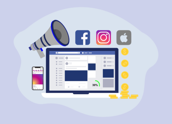 Apple charges 30% fee on Facebook and Instagram ads, impacting advertisers on both social media platforms